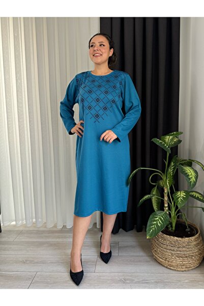 MODA Women's Plus Size Flock Printed Flexible Steel Interlock Dress