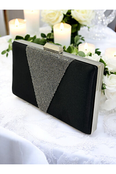 Generic Brand Black Satin Evening Dress Night Bag Si, Platinum Stone, 2026 Tr...
