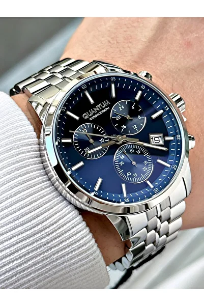 Quantum Function Silver-Navy Color Waterproof Steel Cord Steel Case Men's Wristwatch 1008.390