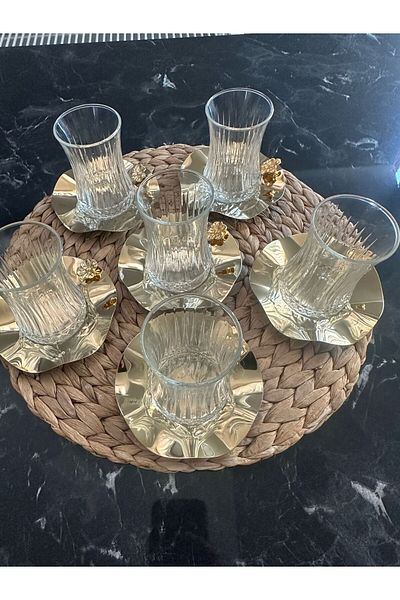MGEStore Wave Model 6-Piece Gold Tea Plate Coaster