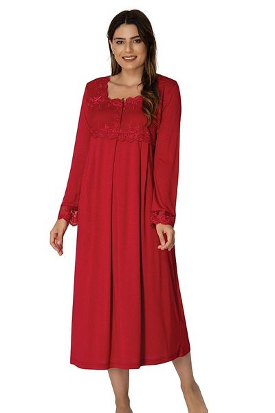 Effort Pijama ثوب نوم نسائي أحمر للحوامل بأكمام طويلة 2404