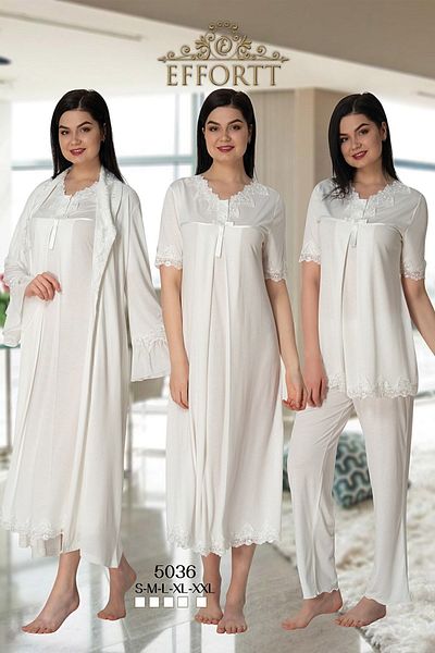 Effort Pijama مجموعة من 4 قطع للحوامل بياقة دانتيل إكرو من Effortt 5036