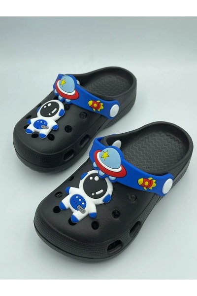 GEZER Erkek Çocuk  Sandalet Terlik Astronot Desenli SİYAH