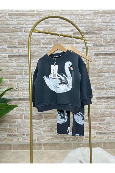Baby Swan Patterned 2-Piece Girl's Leggings Set 100% Cotton