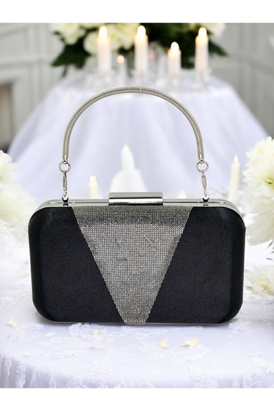 Generic Brand 2026 Special Series Black Satin Evening Dress Bag Platinum Stone Elegant Evening Bag S Elegant Wedding Engagement Event Dress
