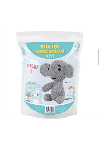 BALIM ÖRGÜ EVİ Velvet Tig Work Amigurumi Kit "Elephant" 18 cm
