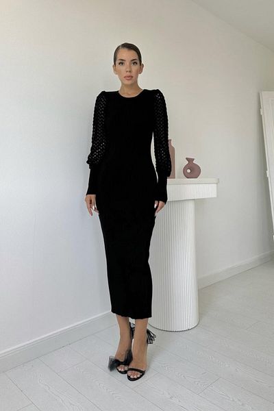 modaserdem Black Knitted Sleeves Dress