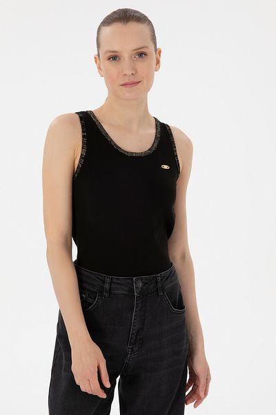 U.S. Polo Assn. Women's Black Crew Neck Knitwear T-Shirt 50306480 -Vr046