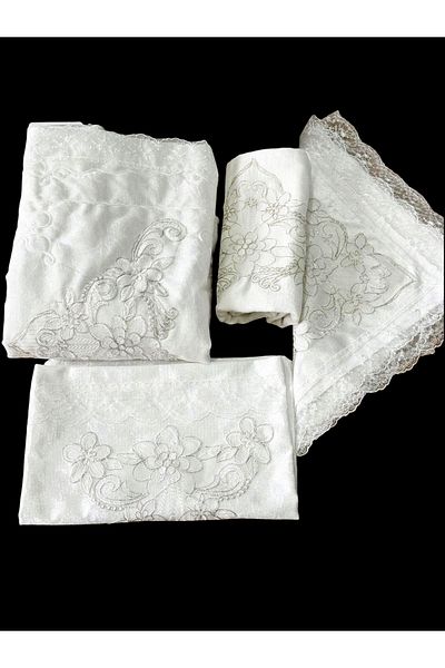 CONSTRAİN 4 Piece French Guipure Embroidered Velvet Dowry Prayer Rug Set Bridal Prayer Rug