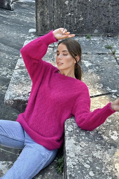 modaserdem Fuchsia Diamond Patterned Knitwear Sweater