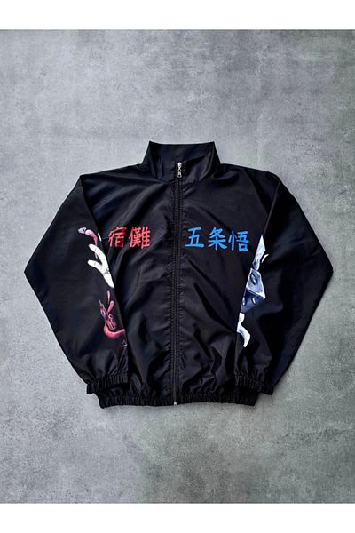 Moda Asmira    Zippered Digital Printed Windbreaker - Black