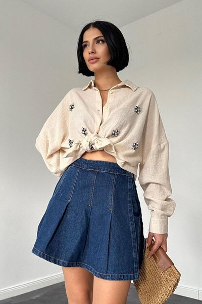 İpeksi Silky Cream Stone Embroidered Shirt