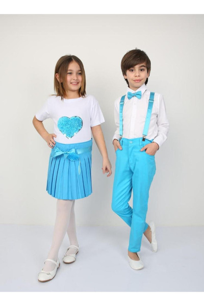 YCN GİYİM GIRL'S BOTTOM TOP SET T-SHIRT SKIRT 23 APRIL