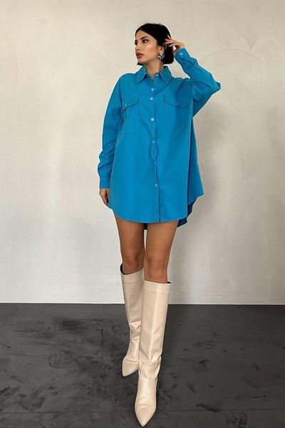 Simala Blue Double Pocket Flap Snap Shirt