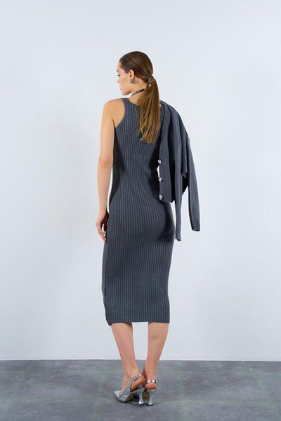 fh fashionhere Ribbed Dress Cardigan Suit - Smoked
