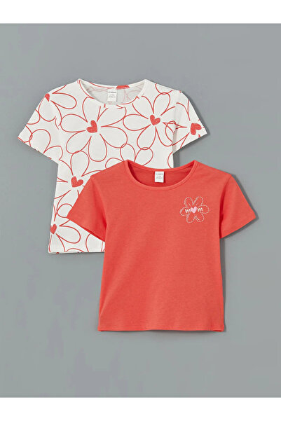 LC Waikiki تي شيرت LCW Kids Coral Crew Neck Floral للفتيات مكون من قطعتين