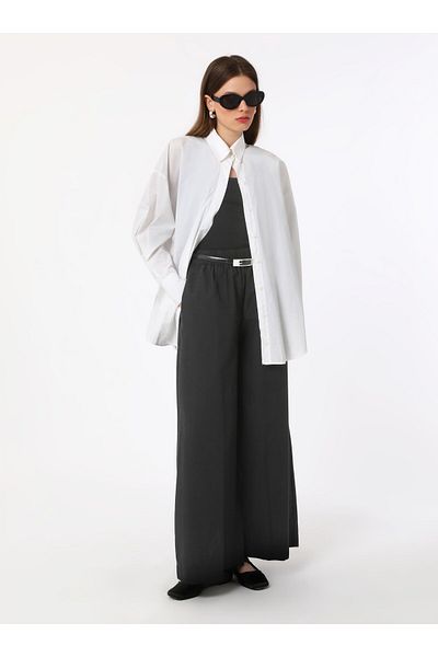 Benin Comfortable Molded Black Cotton Poplin Trousers - Elastic -