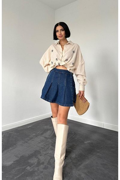 İpeksi Silky Cream Stone Embroidered Shirt