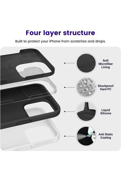 USIDE iPhone 16 (6.1) Compatible Silicone Case Suede Erasable Lion Printed Lasman Cover-Black