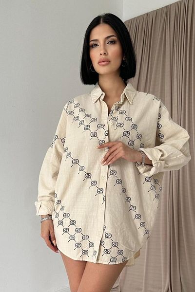 leyla sanat sanata yeni bir bakış açısı Leyla Sanat a New Perspective on Art Beige Dyed Linen Printed Stone Shirt