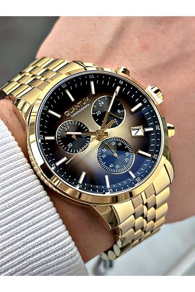 Quantum Function Gold Color Waterproof Steel Cord Steel Case Men's Wrist Watch 1008.150
