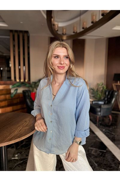 Store V-Neck Striped Modal Blended Marine Shirt