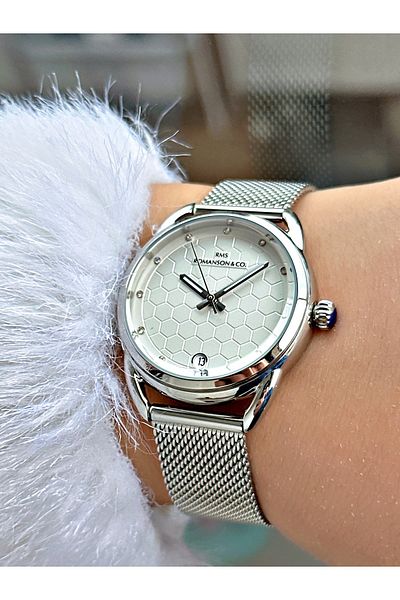 Romanson Special Design Calendar Straw Cord Silver Color Steel Case Women's Wristwatch 1356.01
