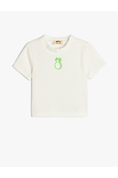 Koton Kurzärmliges Crop-T-Shirt mit Rundhalsausschnitt und Ananas-Fenster-Detail