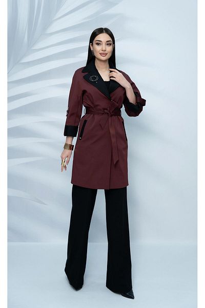 Eccim Fashion Linen Collar and Sleeve Detailed Brooch Lined Short Women's Trench Coat