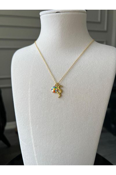 Store Letter S Necklace - with Flower Charm and Chain