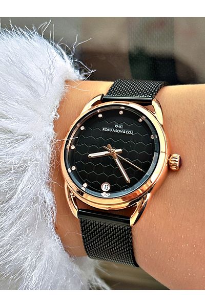 Romanson Special Design Calendar Straw Cord Black-Copper Color Steel Case Women's Wristwatch 1356.07