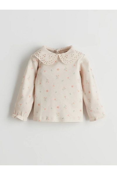 LC Waikiki Lcw Baby Ecru Baby Lapel Floral Baby Girl Blouse and Pants