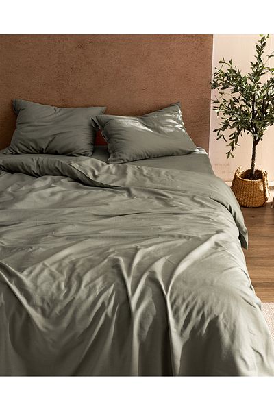 Madame Coco Songe Family Size 100% Cotton Chambre Printed Duvet Cover Set - Khaki