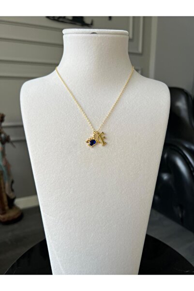 Store F Harf Kolye Yengeç Charmlı Çelik Zincirli