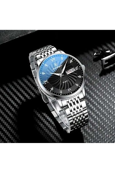 POEDAGAR Luxury Steel Cordin 3 Atm Waterproof Men's Wristwatch with Calendar Function