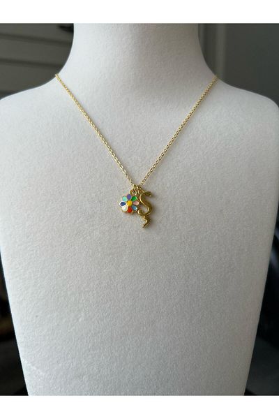 Store Letter S Necklace - with Flower Charm and Chain