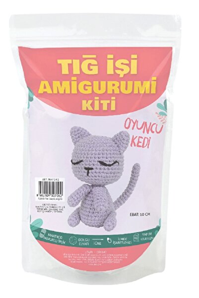 BALIM ÖRGÜ EVİ Mini Amigurumi Kiti oyuncu kedi (BİTMİŞ EBAT 10 CM) Tüm Malzemeleri İle Birlikte