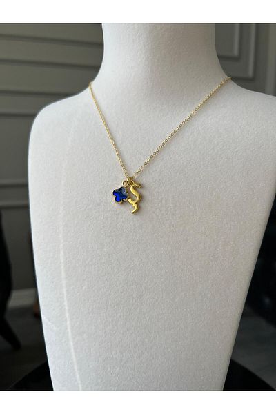 Store Letter S Necklace Clover Charm Steel Chain Luck Necklace