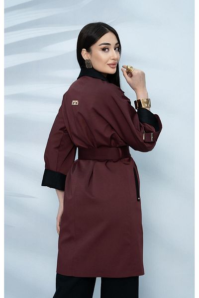 Eccim Fashion Linen Collar and Sleeve Detailed Brooch Lined Short Women's Trench Coat