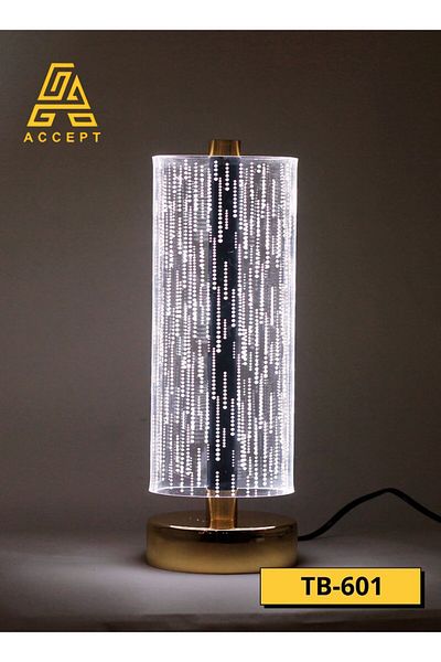 ACCEPT Table lamp with three lights, white, yellow and solar, gold metal base