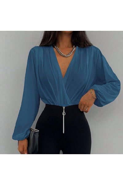 Moka Shopin Bluză cu mânecă lungă pentru femei MokaShopin, cu guler dublu, nisip