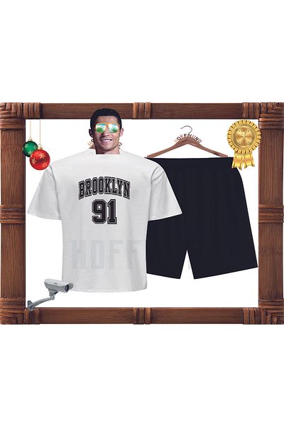 HOFFNUNG Full Shorts Printed Brooklyn T-Shirt Shorts Bottom Top Double Set