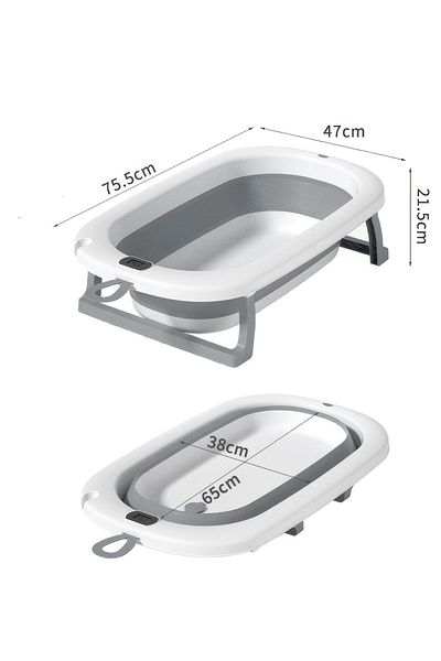 RENOVO Baby Bath Tub with Digital Thermometer, Drain Plug and Hanging Ring Portable Bathtub for Kids, Grey