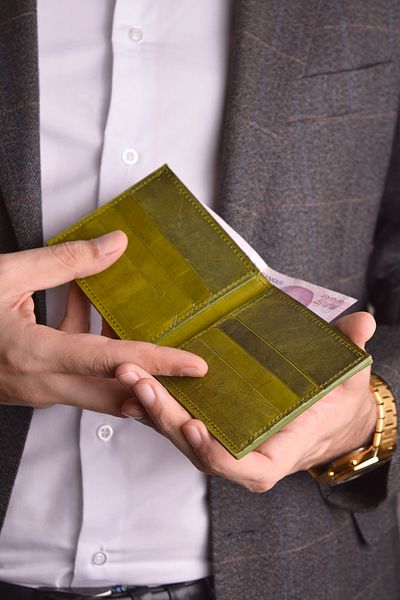 Jewelmim Green Crazy Horizontal 100% Real Leather Men's Wallet Genuine Leather Wallet & Card Holder - Dr1137Ys