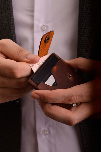 Jewelmim Light Brown Crazy 100% Real Handmade Leather Card Holder Men & Women Genuine Leather Card Holder -Dr1130Ak