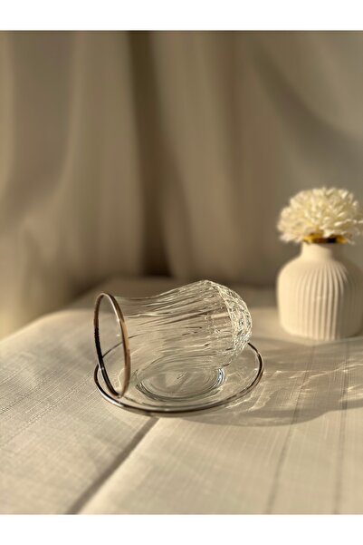 Şahika Kristal cama atılan imza 12 Piece Ahsen Platinum (Silver) Tea Set