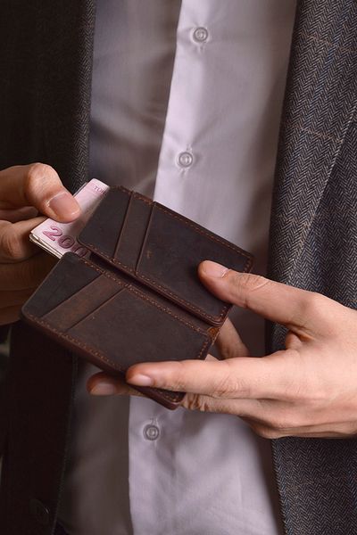 Jewelmim Dark Brown Crazy Horizontal 100% Real Leather Men's Wallet Genuine Leather Wallet & Card Holder - Dr1122Kk