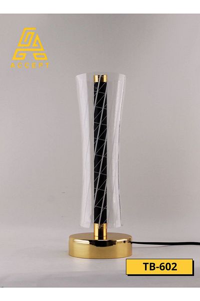 ACCEPT Table lamp with three lights, white, yellow and solar, gold metal base