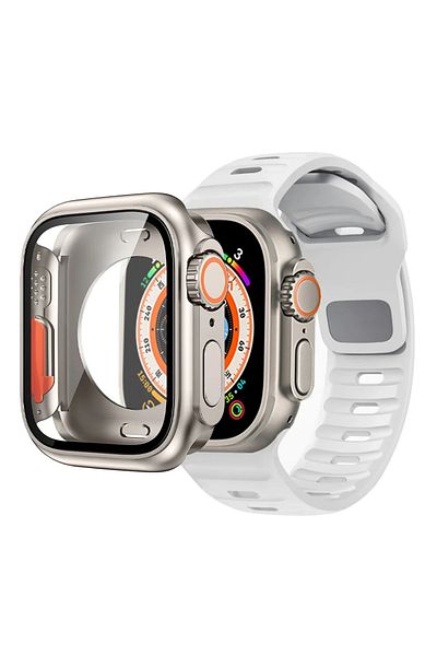 Choice 44mm series 6SE54 White Case+Strap For Apple Watch Band 45mm44mm41mm 42 40mm Smart Silicone Bracelet