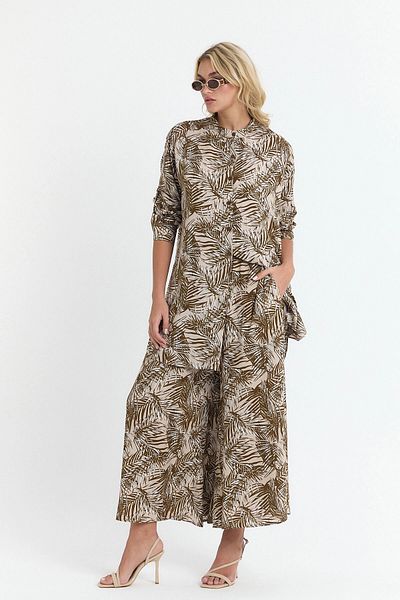 bacc Set de top cu tunică lungă și pantalon Viscon, maro, cu modele florale, pentru femei Bcvl-25v053-2